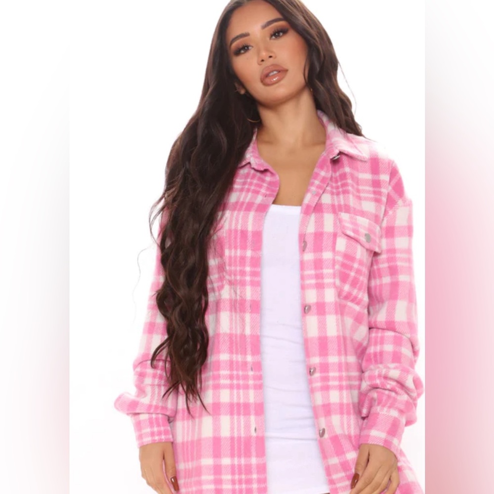 Pink plaid oversized FashionNova Coat